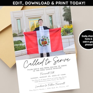 LDS Mission Farewell Invitation | Missionary Announcement  | Editable Mission Invitation |  Mormon Missionary Announcement | Called to Serve