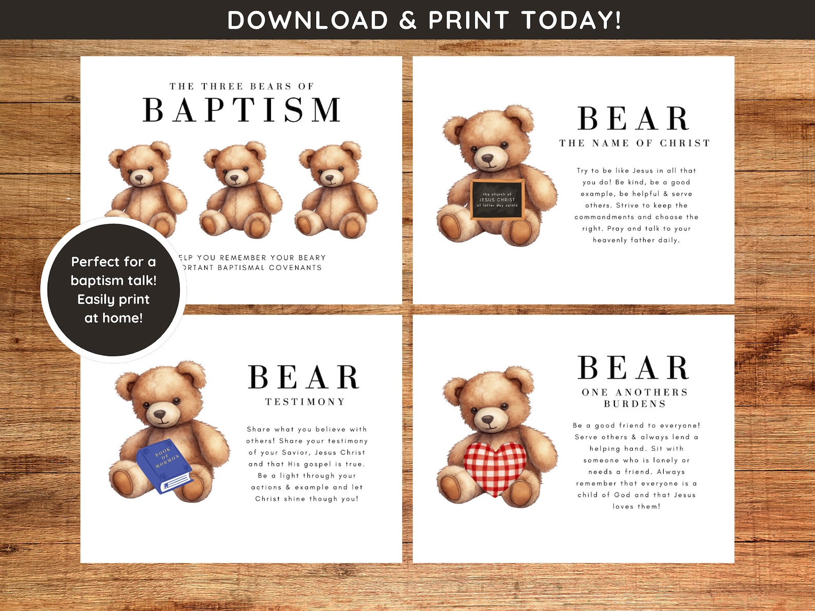 The Three Bears of Baptism LDS Printable Kit | Baptism Talk, Signs ...