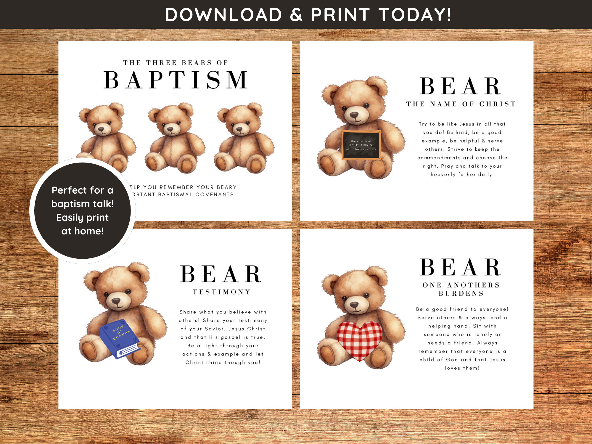 The Three Bears of Baptism LDS Printable Kit | Baptism Talk, Signs, Handouts | LDS Baptism Talk | Mormon Baptism Handout Digital Download - Etsy for 3 Bears Of Baptism Free Printable