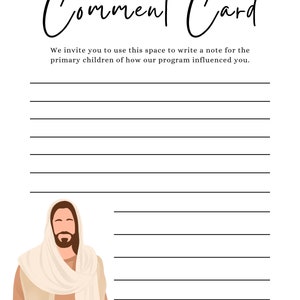 LDS Primary Program Comment Card | Primary Program Template | Primary ...