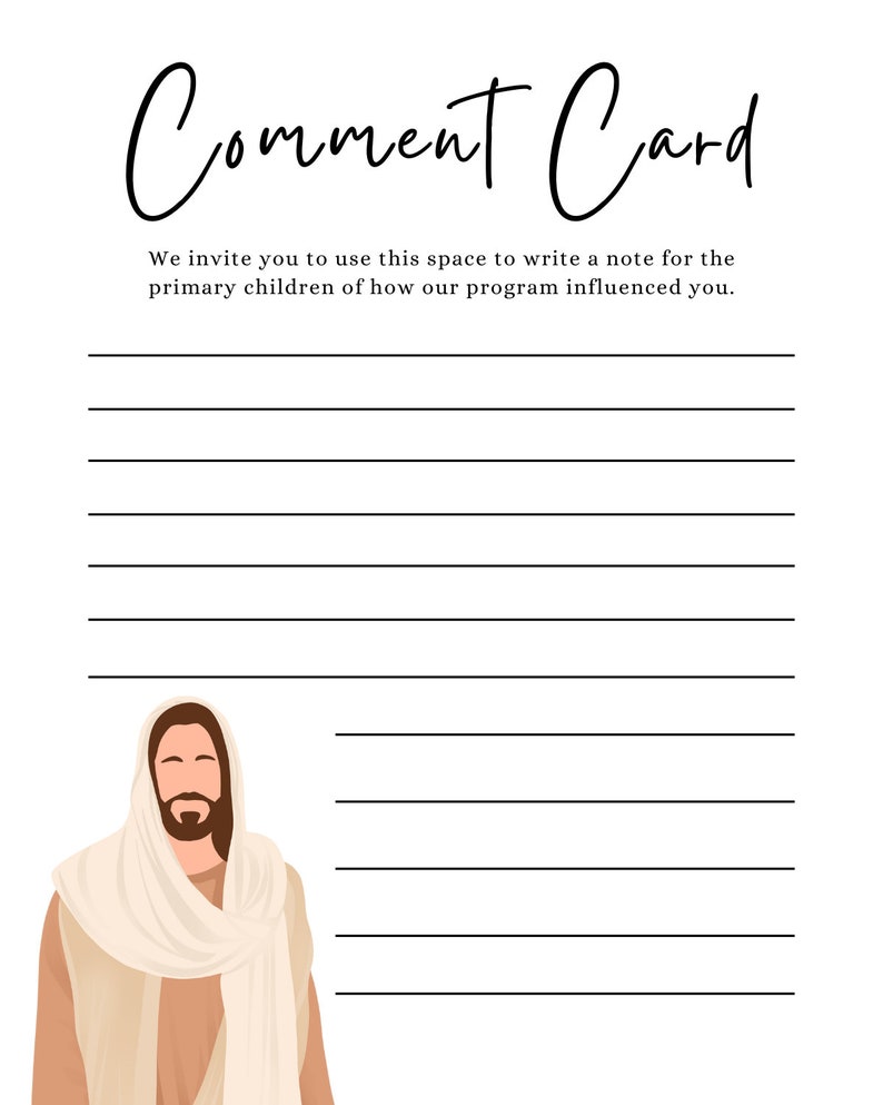 LDS Primary Program Comment Card Primary Program Template Etsy Australia