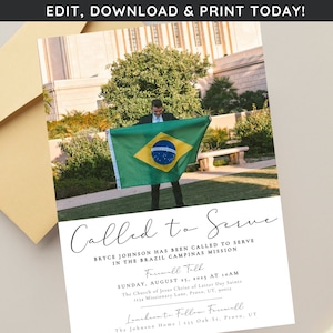 LDS Mission Farewell Invitation | Missionary Announcement  | Editable Mission Invitation |  Mormon Missionary Announcement | Called to Serve