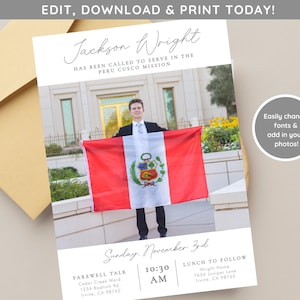 LDS Mission Farewell Invitation | Missionary Announcement  | Editable Mission Invitation |  Mormon Missionary Announcement | Called to Serve