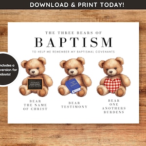 The Three Bears of Baptism LDS Printable Kit | Baptism Talk, Signs ...
