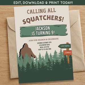 Sasquatch Search Birthday Invite | Big Foot Invite | Boys Birthday Invitation | Sasquatch Birthday Invite | Teenager Party Digital Download