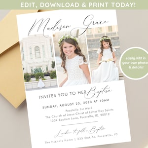 LDS Baptism Invitation Girl | Baptism Invitation Template | Editable Baptism Invitation Template | LDS Baptism Announcement | Mormon Baptism