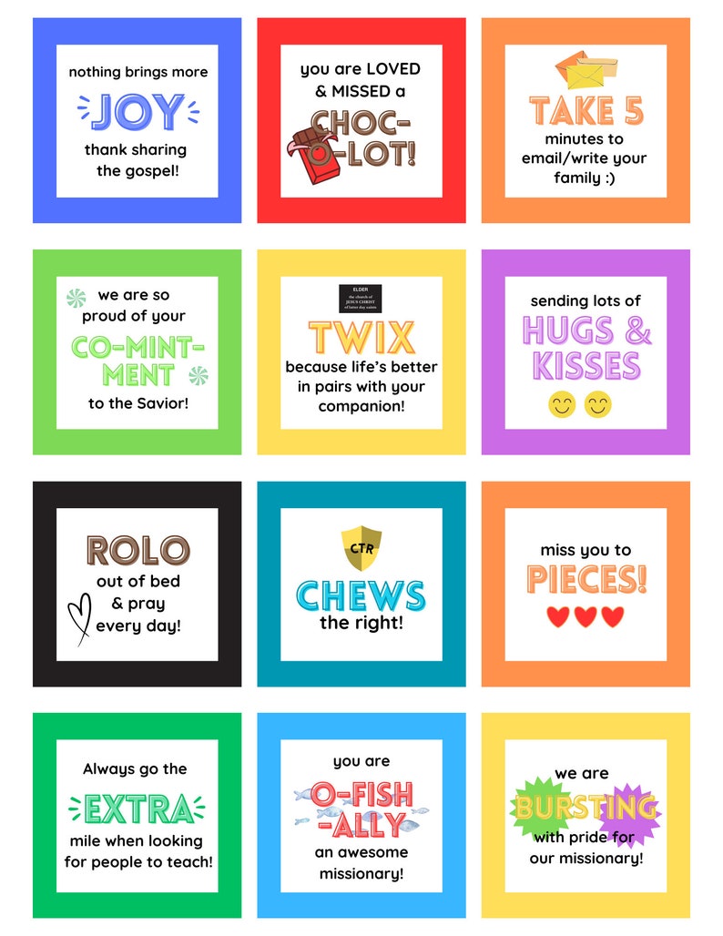 LDS Missionary Care Package | Missionary Printables | Candy Printables ...