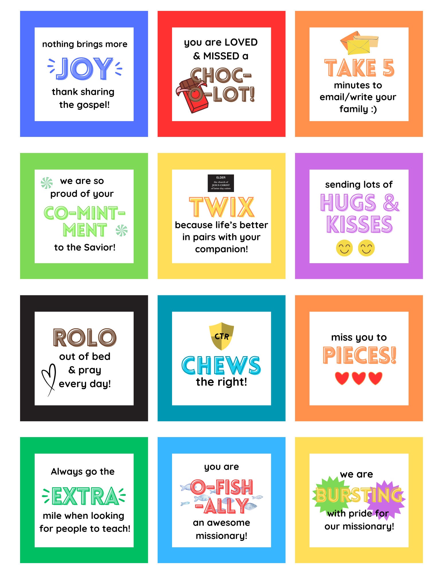 LDS Missionary Care Package Missionary Printables Candy Printables ...