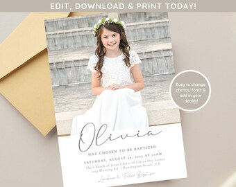 LDS Baptism Invitation Girl | Baptism Invitation Template | Editable Baptism Invitation Template | LDS Baptism Announcement | Mormon Baptism