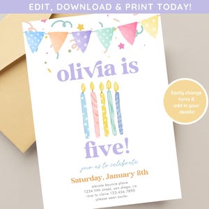 Girls Fifth Birthday Party | Combined Birthday Party Invite Editable 5th Birthday Invite | Colorful Birthday Party | Simple Birthday Invite