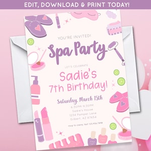 Spa Party Invite | Spa Birthday Party Invite | Girls Birthday Party Digital Download Invite | Pampering Party Invite