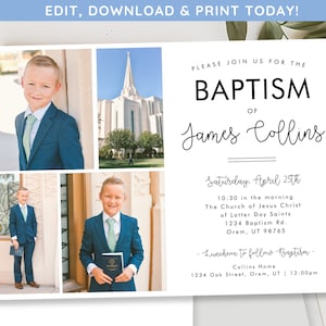 LDS Baptism Invitation Boy | Baptism Invitation Template | Editable Baptism Invitation Template | LDS Baptism Announcement | Mormon Baptism