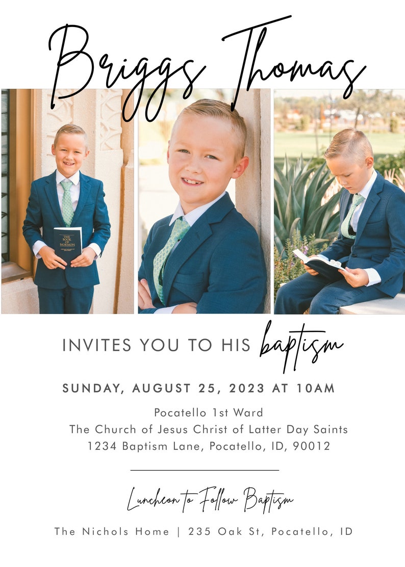 LDS Baptism Invitation Boy Baptism Invitation Template Editable 