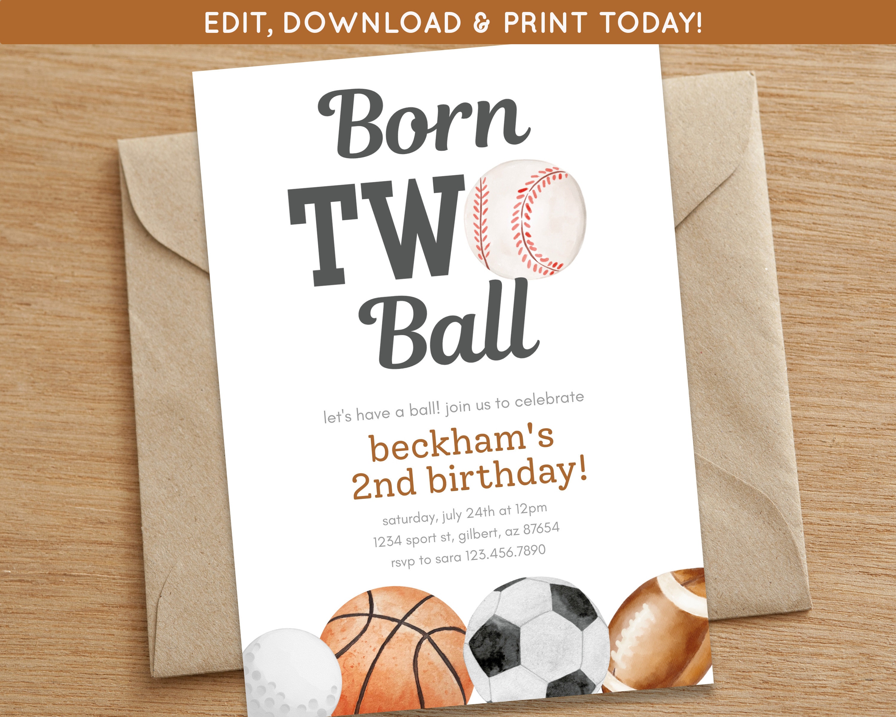 Sports Theme Birthday Party | Boys Second Birthday | Born 2 Ball Invite ...