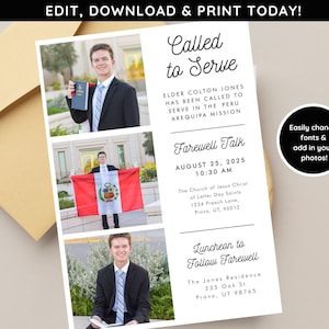 LDS Mission Farewell Invitation | Missionary Announcement  | Editable Mission Invitation |  Mormon Missionary Announcement | Called to Serve