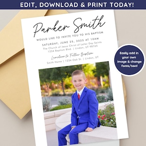 LDS Baptism Invitation Boy | Baptism Invitation Template | Editable Baptism Invitation Template | LDS Baptism Announcement | Mormon Baptism