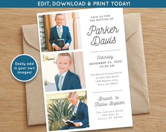 LDS Baptism Invitation Boy | Baptism Invitation Template | Editable Baptism Invitation Template | LDS Baptism Announcement | Mormon Baptism