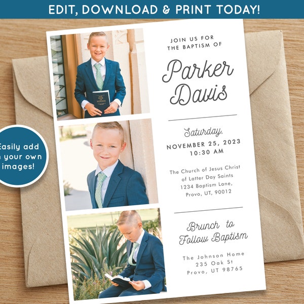 LDS Baptism Invitation Boy | Baptism Invitation Template | Editable Baptism Invitation Template | LDS Baptism Announcement | Mormon Baptism