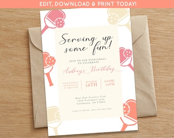 Pickleball Invite | Womens Pickleball Birthday Party | Girls Birthday Party Digital Download Invite | Sports Invite Pink Pickle Ball Invite