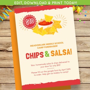 Chips and Salsa Fundraiser | Young Womens Young Mens Fundraiser Flyer Chips & Salsa Party Invite | Digital Download Editable Template