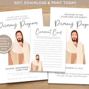 LDS Primary Program Invitation Bundle with Comment Card, Invite & Program  | Primary Program Template | Editable | Mormon Primary Program