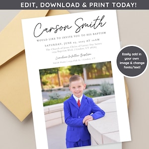 LDS Baptism Invitation Boy | Baptism Invitation Template | Editable Baptism Invitation Template | LDS Baptism Announcement | Mormon Baptism