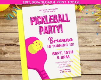 Pickleball Invite | Pickleball Birthday Party Invite | Girls Pickleball Birthday Party Digital Download | Sports Invite Pink Pickle Ball