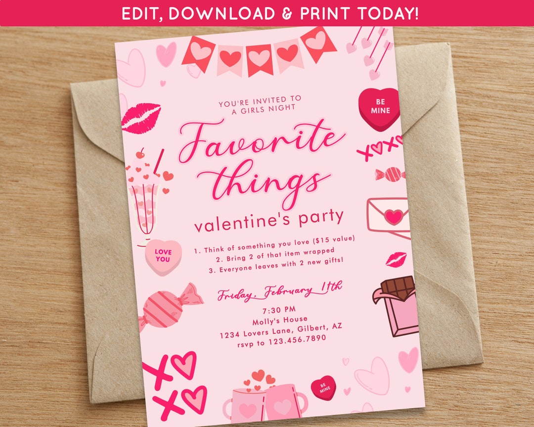 Valentines Day Girls Night Invite Valentines Favorite Things Party ...