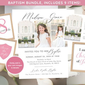 Baptism Bundle Invite and Program | LDS Baptism Girl | Modern Baptism Editable LDS Baptism Kit | Mormon Baptism Printables | Baptism Program