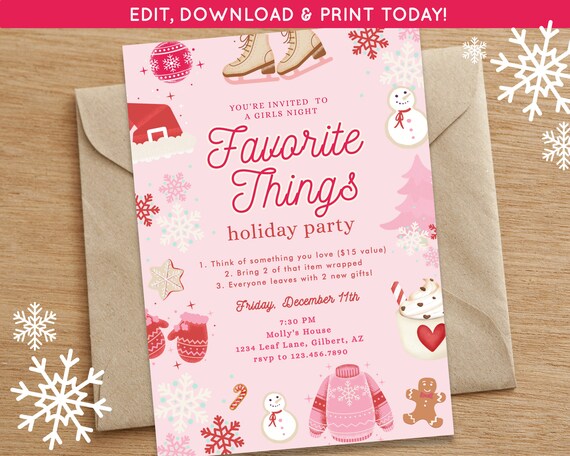 Holiday Girls Night Invite | Winter Favorite Things Party | Christmas Party Invite | Christmas Girls Night Party | Editable Digital Download