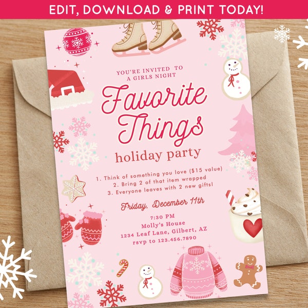 Holiday Girls Night Invite | Winter Favorite Things Party | Christmas Party Invite | Christmas Girls Night Party | Editable Digital Download