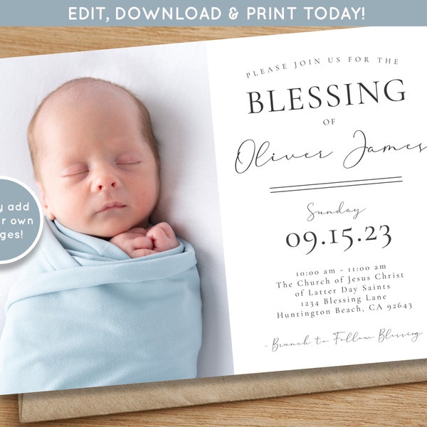 LDS Baby Blessing Invitation Boy | Blessing Invitation Template | Editable Baptism Invitation | LDS Blessing Announcement | Mormon Blessing