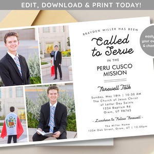 LDS Mission Farewell Invitation | Missionary Announcement Editable |  Mormon Missionary Announcement | Text Friendly Mission Farewell Invite