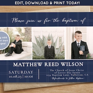 LDS Baptism Invitation Boy | Baptism Invitation Template | Editable Baptism Invitation Template | LDS Baptism Announcement | Mormon Baptism