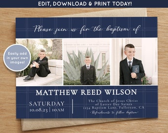 LDS Baptism Invitation Boy | Baptism Invitation Template | Editable Baptism Invitation Template | LDS Baptism Announcement | Mormon Baptism