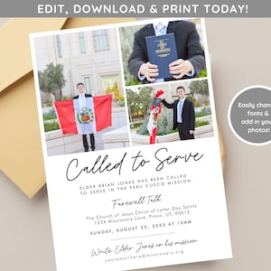 LDS Mission Farewell Invitation | Missionary Announcement  | Editable Mission Invitation |  Mormon Missionary Announcement | Called to Serve