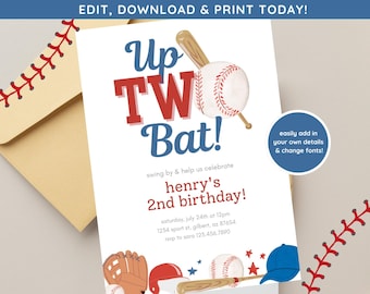 Up two Bat Birthday Invite | Boys Second Birthday | Born 2 Ball Invite Digital Download | Baseball Themed Birthday | Sports Theme Invite