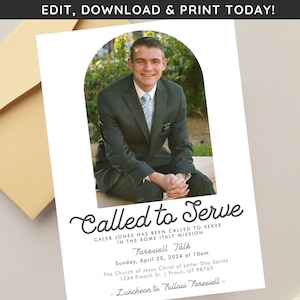 LDS Mission Farewell Invitation | Modern Missionary Announcement  | Editable Mission Invite | Mormon Missionary Announcement Called to Serve