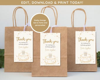 Golden Birthday Favor Tag | Golden Birthday Party Gift Tag |Golden Themed Party Goodie Bags | Digital Download | Golden Birthday Invite