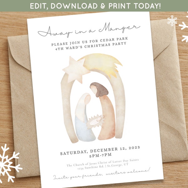 LDS Ward Christmas Party Invitation  | Ward Christmas Program Template | Digital Download Editable Invite | Mormon Christmas Party Invite