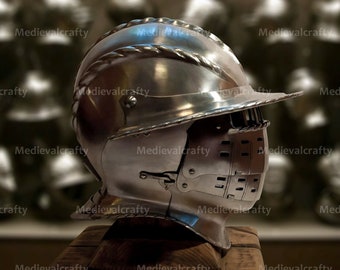 18GA Medieval Bascinet Helmet Medieval Burgonet Visor Helmet Medieval Sturmhaube Helmet Authentic Medieval Sturmhaube Helmet Cosplay, Gift