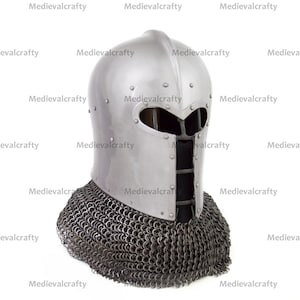 18 Gauge Medieval Heavy Italian Grill Helmet Medieval Barbute Combat Helmet Medieval Jousting Tournament Helmet W Inside Padding & Chainmail