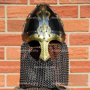 18 Gauge Medieval New Designed Viking Helmet With Golden Crosses Decoration Medieval Viking Vendel Helmet Medieval Viking Valsgarde Helmet
