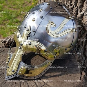 18 Gauge Steel Medieval Leifur Viking Helmet Medieval Viking Fences Helmet Fantasy Viking Helmet Sleipnir Helmet With Golden Decoration