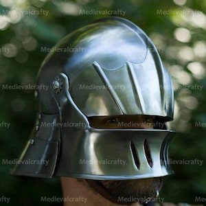 16 Gauge Medieval German Helmet Medieval Salleta Helmet Medieval German Helmet With Opened Visor Medieval Sallet Helmet Roleplay, Cosplay