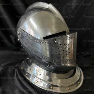 16 Gauge Etched Armet Helmet Medieval Knight Cosplay Armor