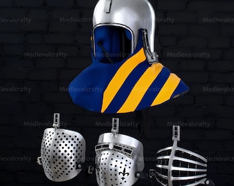 14GA Medieval Bacinet Helmet Medieval Wolf Ribs Medieval Bascinet Helmet Cross Visor Medieval Extra Holes Bacinet Helmet W 3 Different Visor