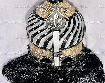18 Gauge Medieval Helmet Medieval Ottoman Warrior Helmet Medieval Turban Mongol Helmet With Riveted Chainmail Fully Wearable Gift/Cosplay