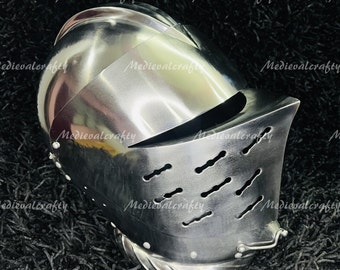 18 Gauge Steel Tudor 16th Century Closed Helmet Medieval Armet Closed Helmet Medieval Battle Ready Helmet Fully Wearable In Polished Finish