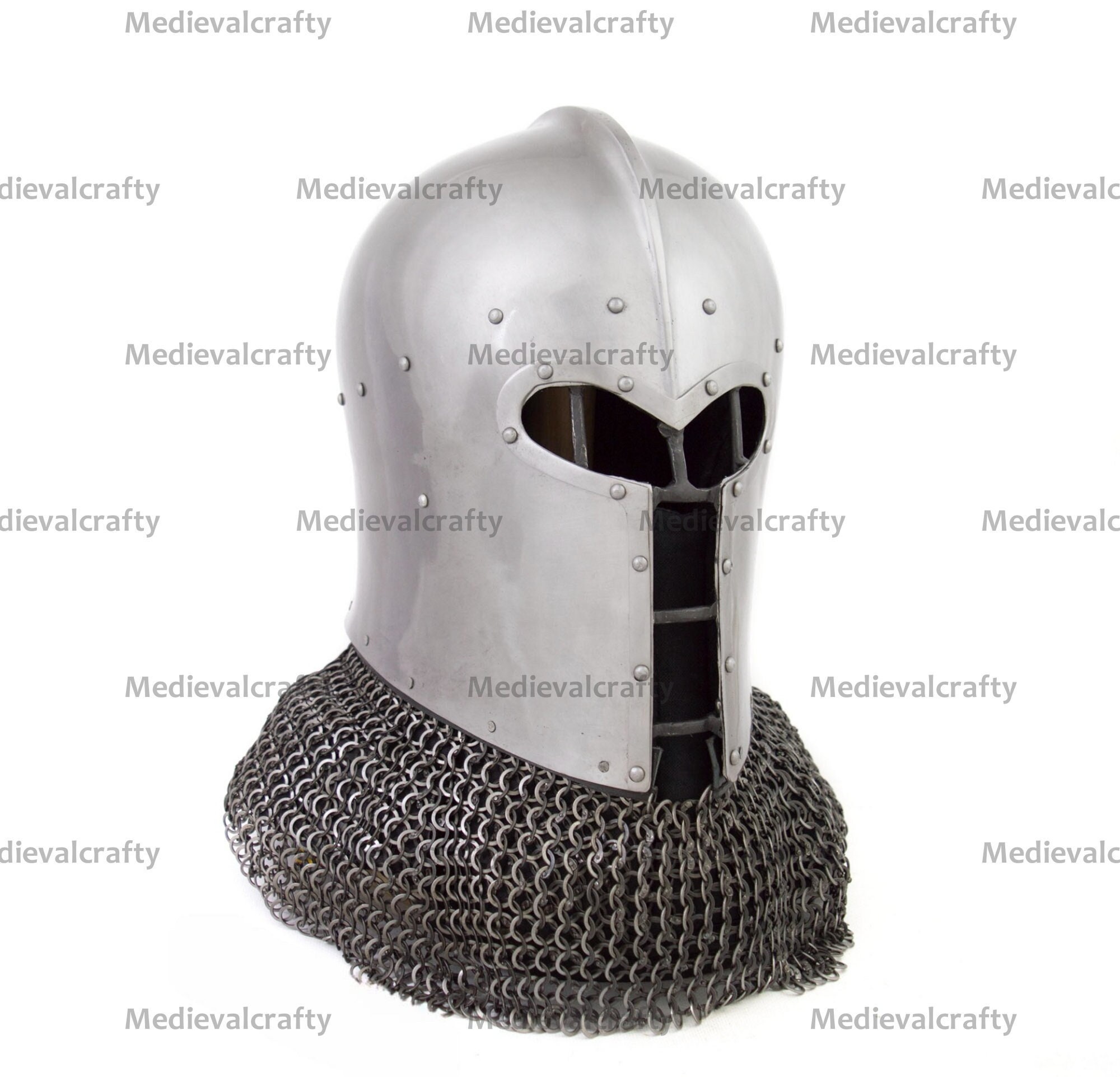 18 Gauge Medieval Heavy Italian Grill Helmet Medieval Barbute Combat Helmet Medieval Jousting Tournament Helmet W Inside Padding & Chainmail
